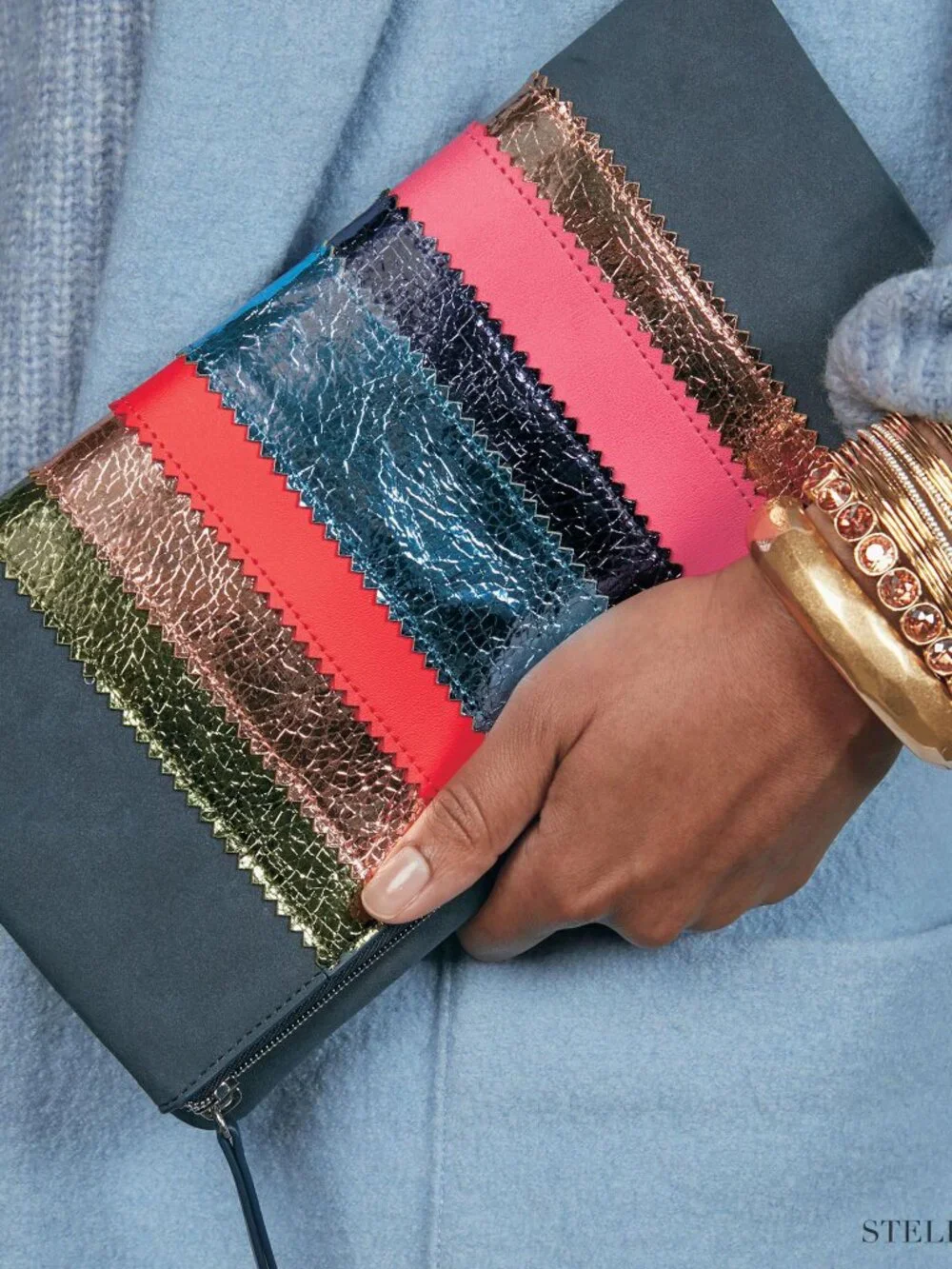 Stella & Dot Navy Multi Metallic Clutch